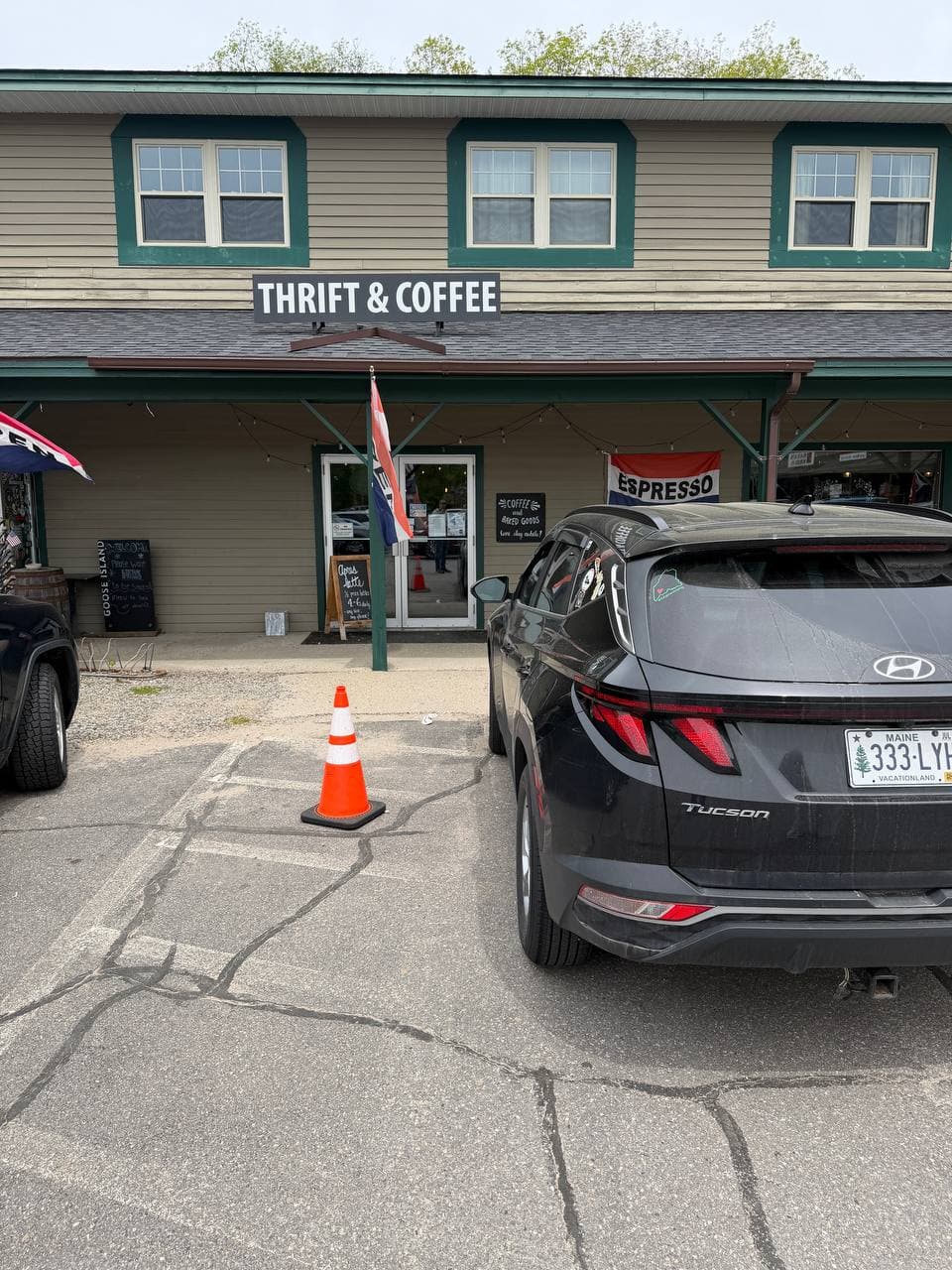 Exterior of Mountain Thrift & Coffee on Main Street in Lincoln, New Hampshire