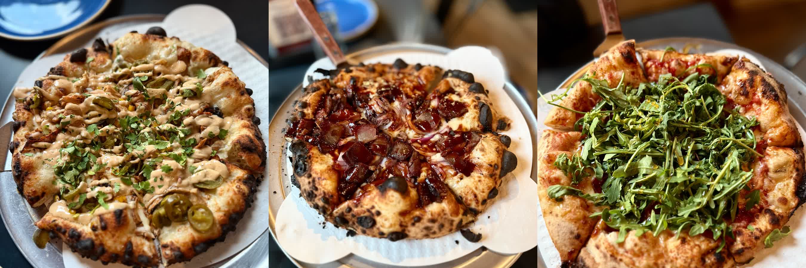 Specialty pizzas from a White Mountains restaurant table